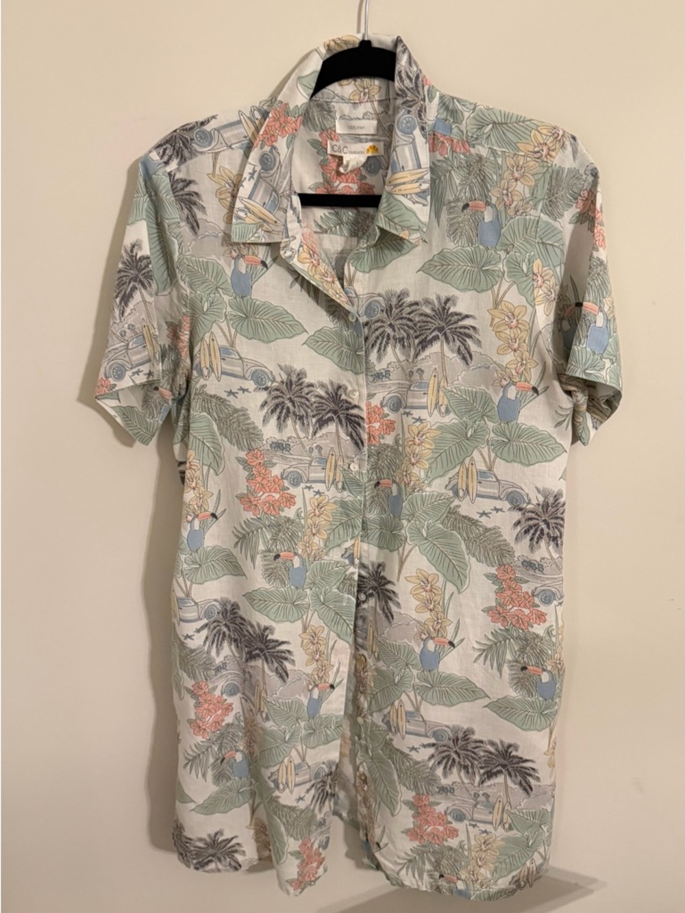 C&C California Women’s Dress 100% linnen- Pale Green Floral